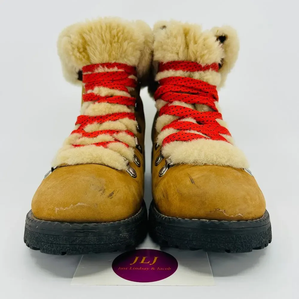 J. Crew Women's Nordic Leather Shearling Hiker Boots Glazed Pecan F8444 Size 8